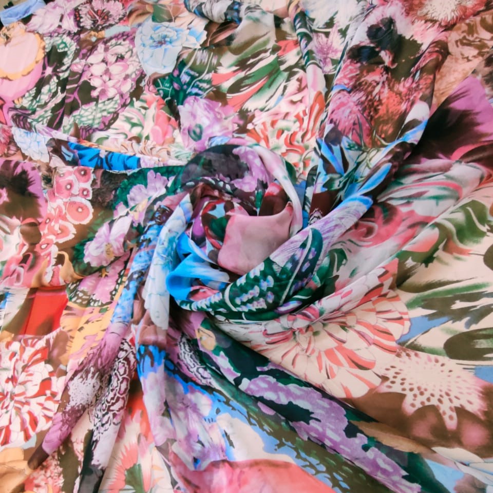 All Floral Print On Silk Chiffon