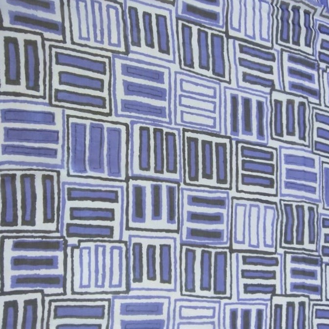 Blue Bricks Print On Silk Chiffon