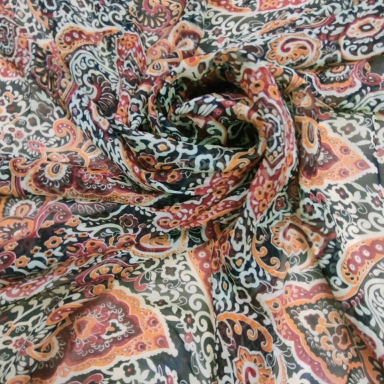 Classic Henna Art Print On Silk Chiffon