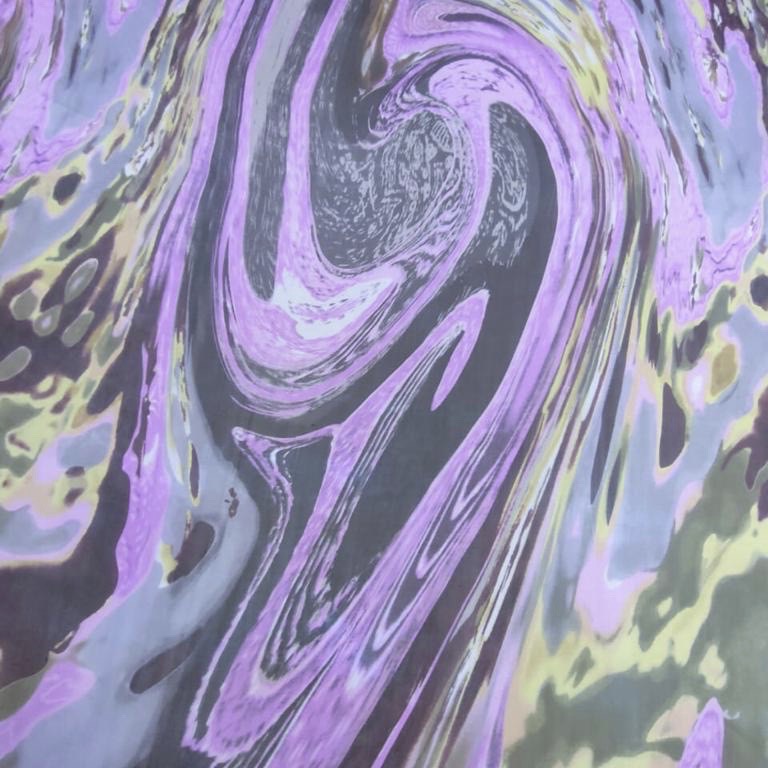 Purple Marble Effect Print On Silk Chiffon