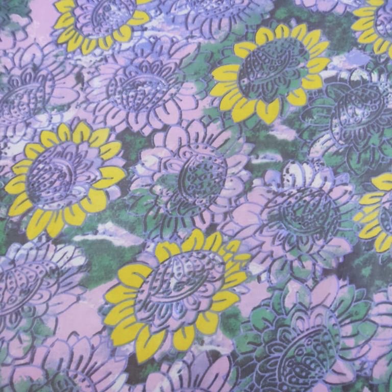 Purple Sunflower Print On Silk Chiffon