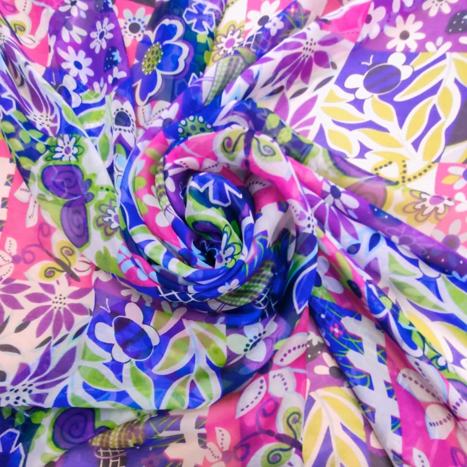 Backyard (Pink) Print On Silk Chiffon