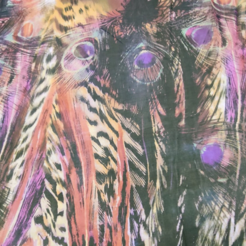 Peacock Feathers Print On Silk Chiffon