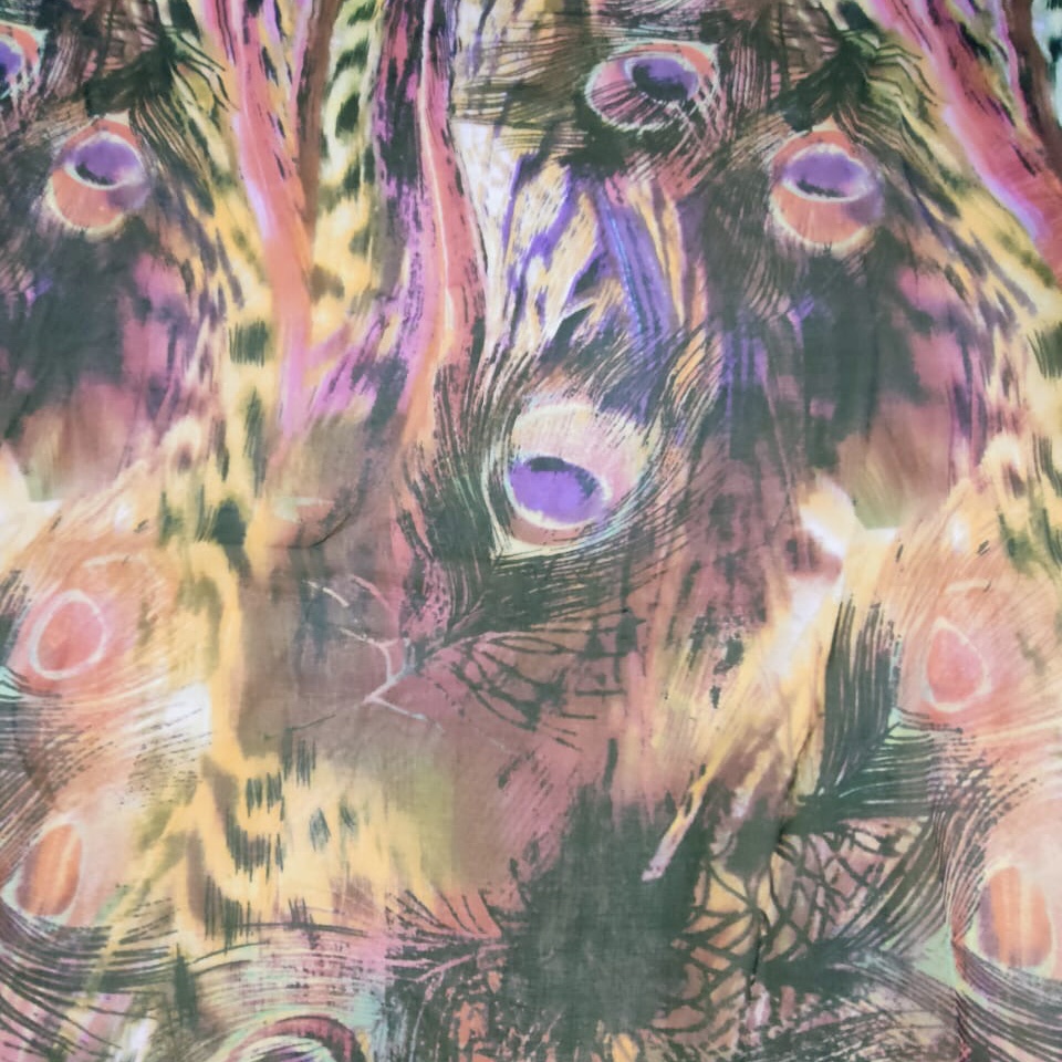 Peacock Feathers Print On Silk Chiffon