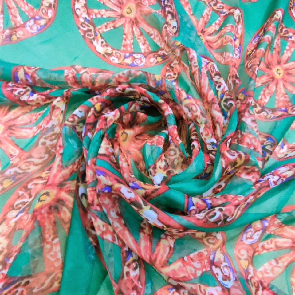 Wheel Of Art (Brown) Print On Silk Chiffon