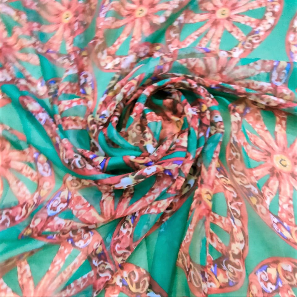 Wheel Of Art (Brown) Print On Silk Chiffon