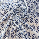 White Cotton Ethnic Blue Block Print Woven Fabric