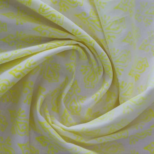 White Cotton Neon Block Print Woven Fabric