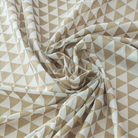White Cotton Gold Geometry Print Woven Fabric