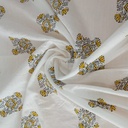 White Cotton Black Ethnic Floral Block Print On Woven Fabric