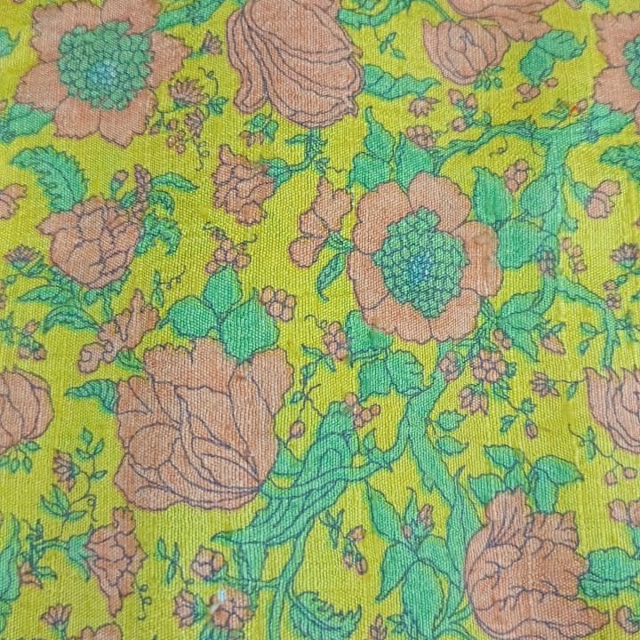Yellow Base Garden Print on Dupion Silk 