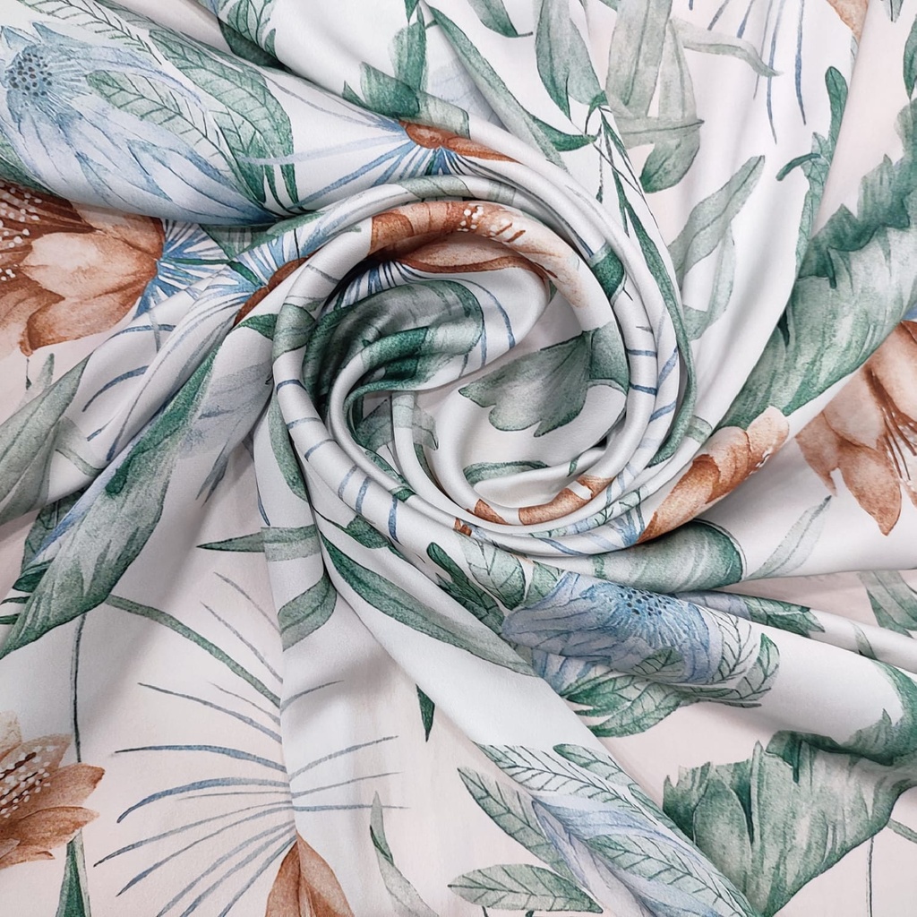 Orange Flower Print On Korean Satin SS22L-KSPL33