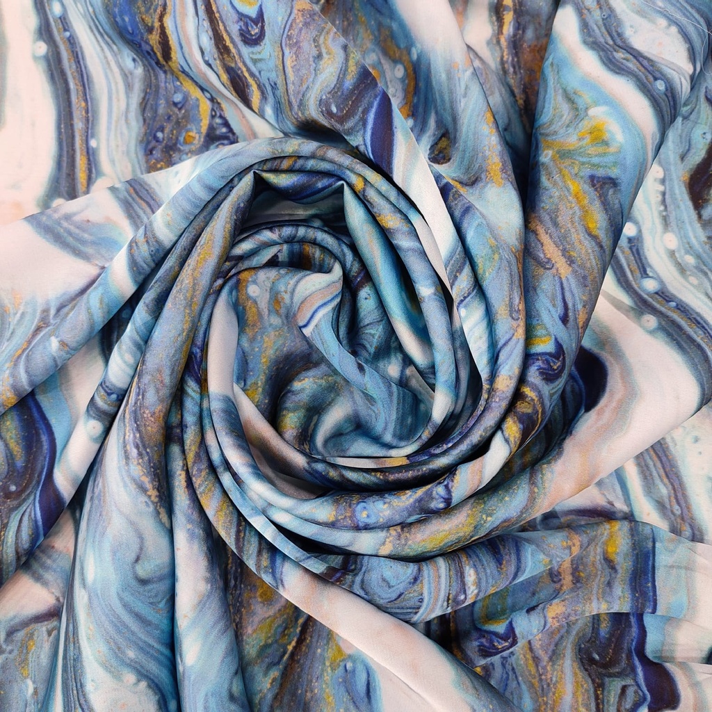 Green & White Marble Print On Korean Satin SS22A-KSPA77