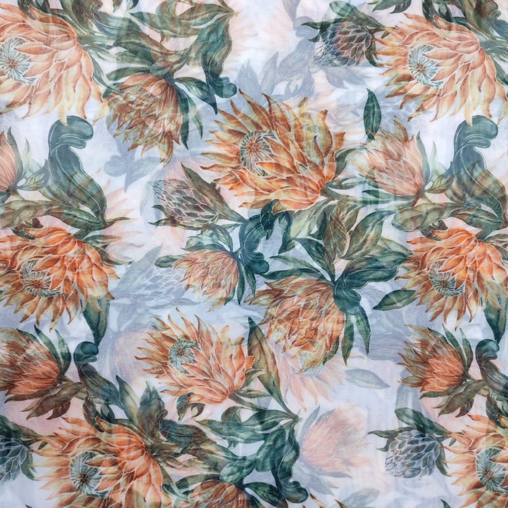Marigold Flower Print On Organza SS22A-ORPA26