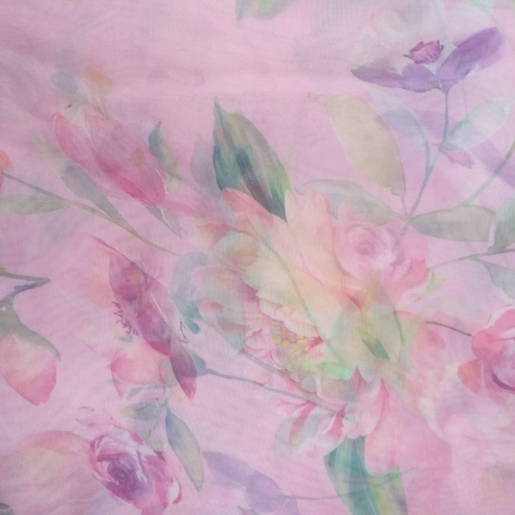 Pink Base Floral Print On Organza SS22A-ORPA50