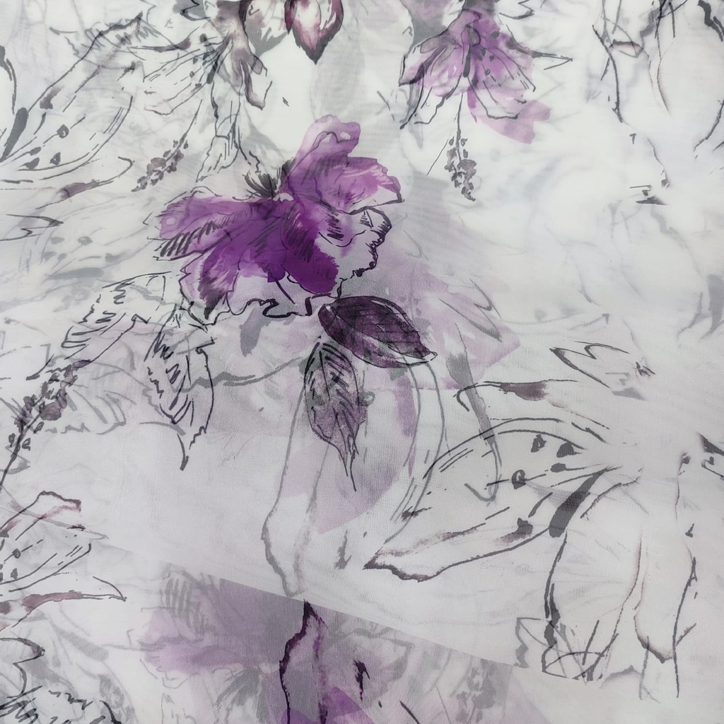 Voilet Lily Print On Organza SS22A-ORPA70