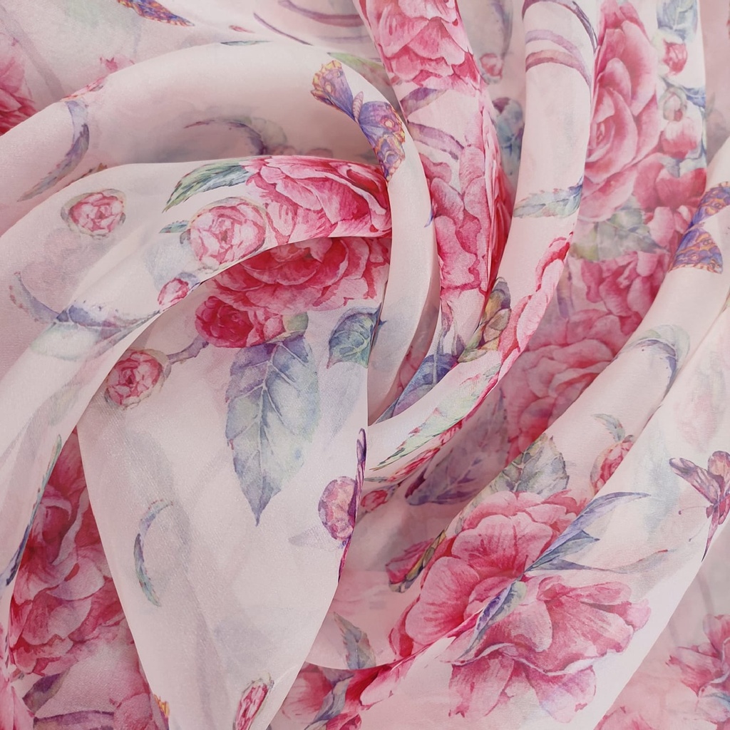 Pink Rose Garden Print On Organza SS22A-ORPA34