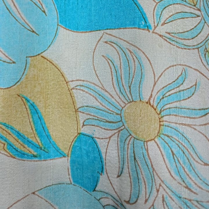 Blue Flower Print On Dupion Silk