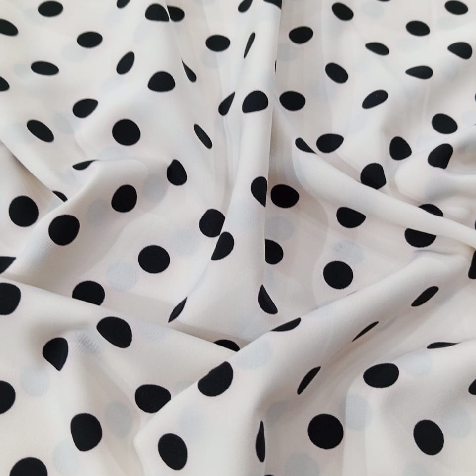 Polka Dot Print On Papaya Twill Fabric