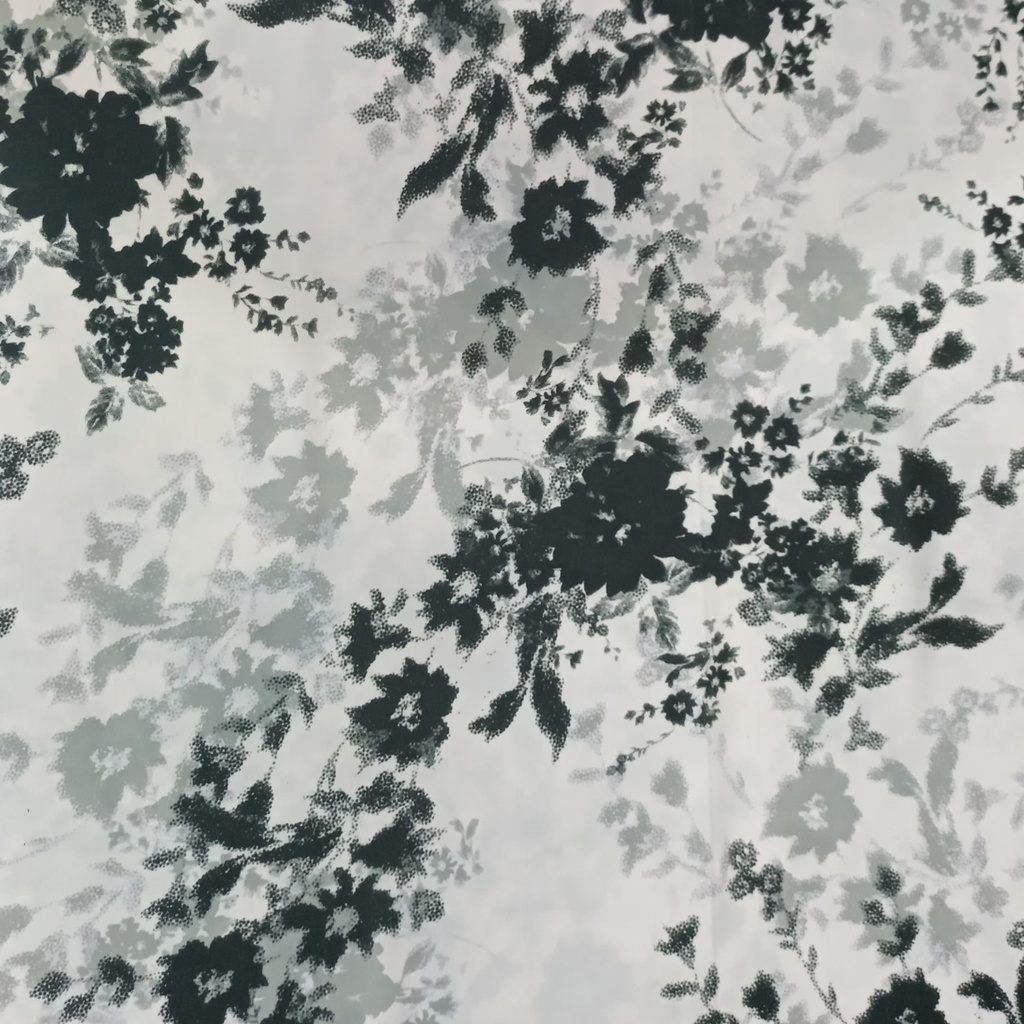 Chrome Satin White Base Black Flower Print Fabric SS22N CSPB01
