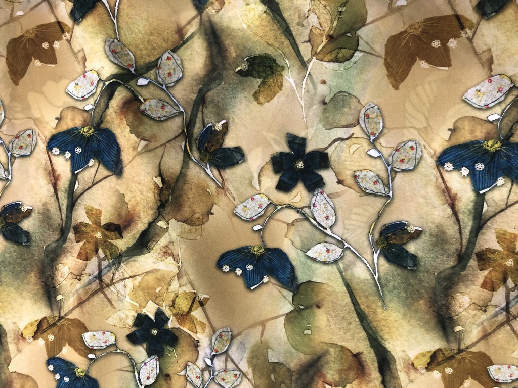 Chrome Satin Floral Print Fabric SS22N CSPB08