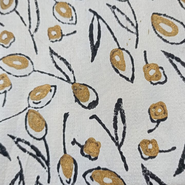 Off White Base Leaf Print On Dupion SIlk