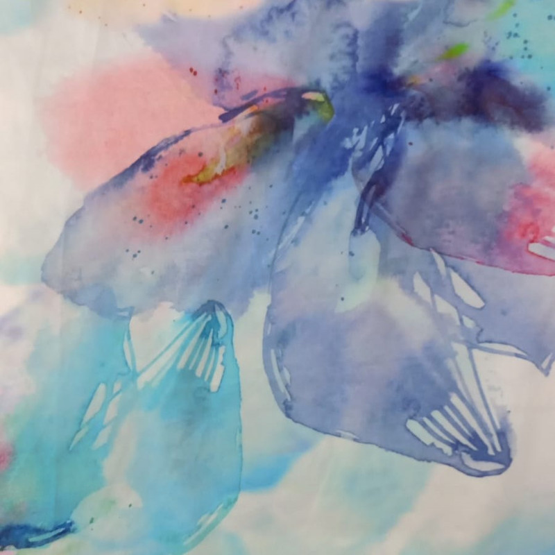 Brush Art Floral Print On Korean Satin SS22A KSPA17