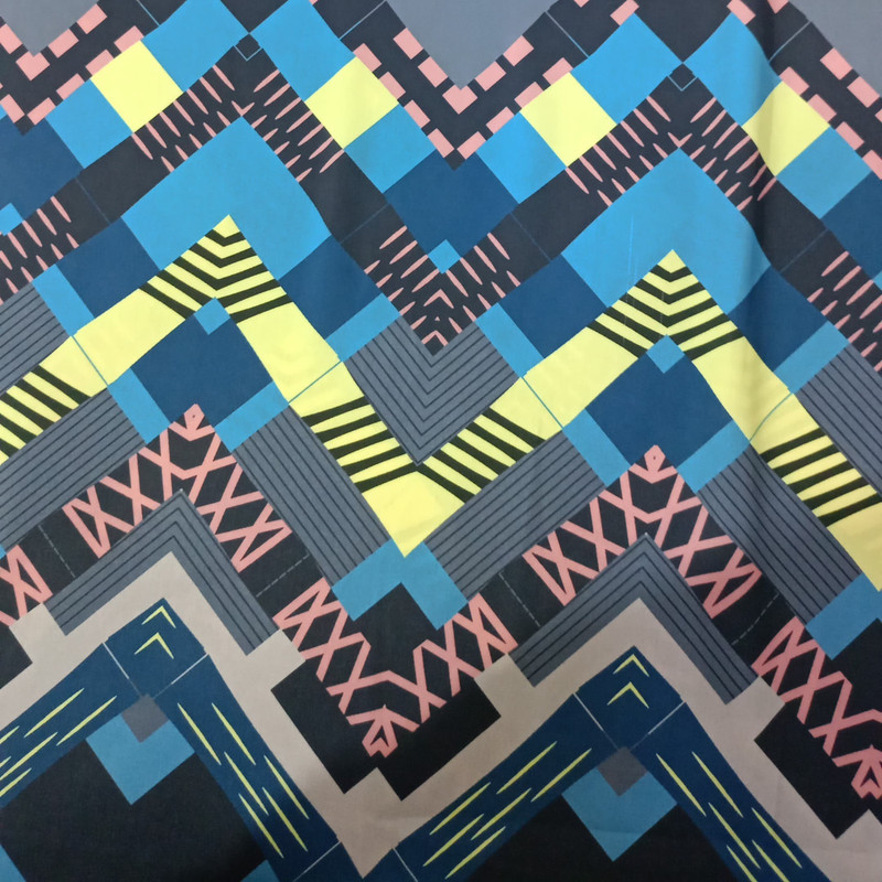 Multi Colour Chevron Print On Korean Satin SS22L-KSPL17