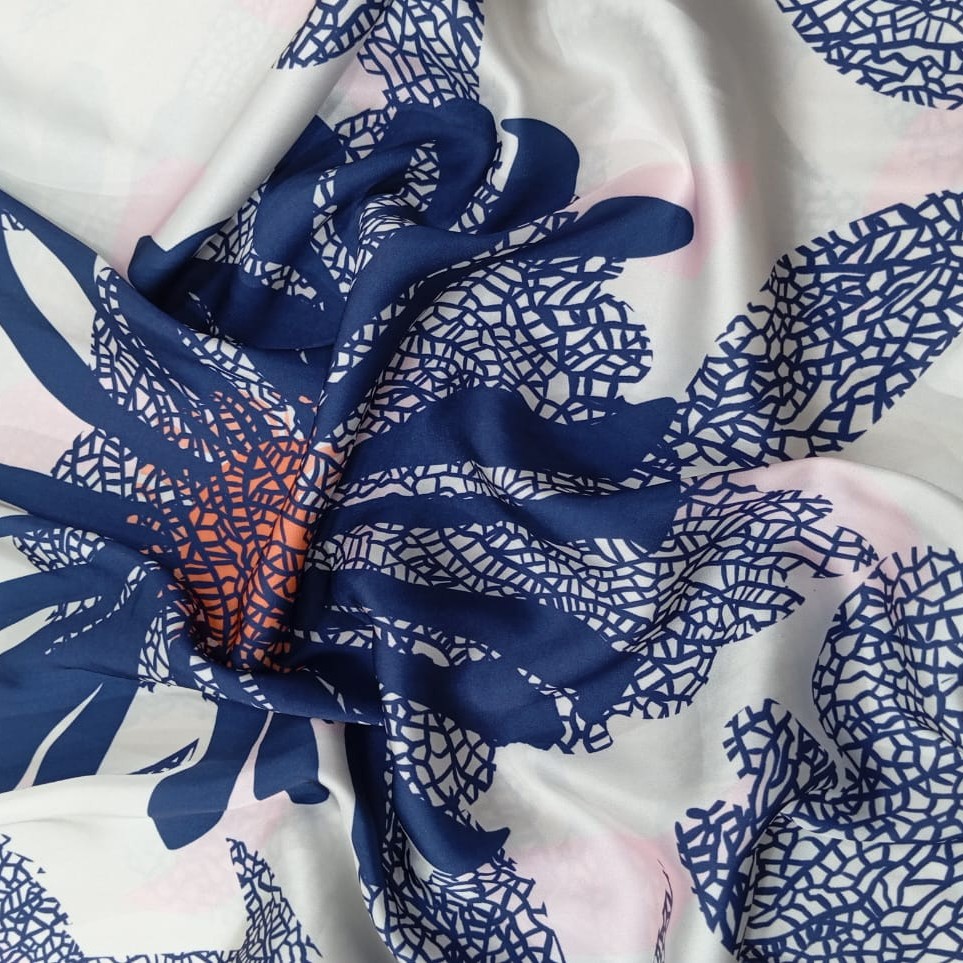 Black Flower Print On Korean Satin SS22L KSPL23