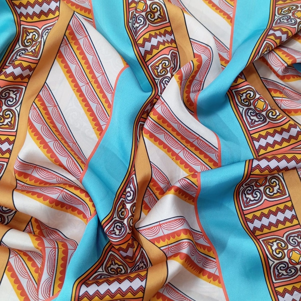 Geometrical Brown Box Print On Korean Satin SS22N KSPB08