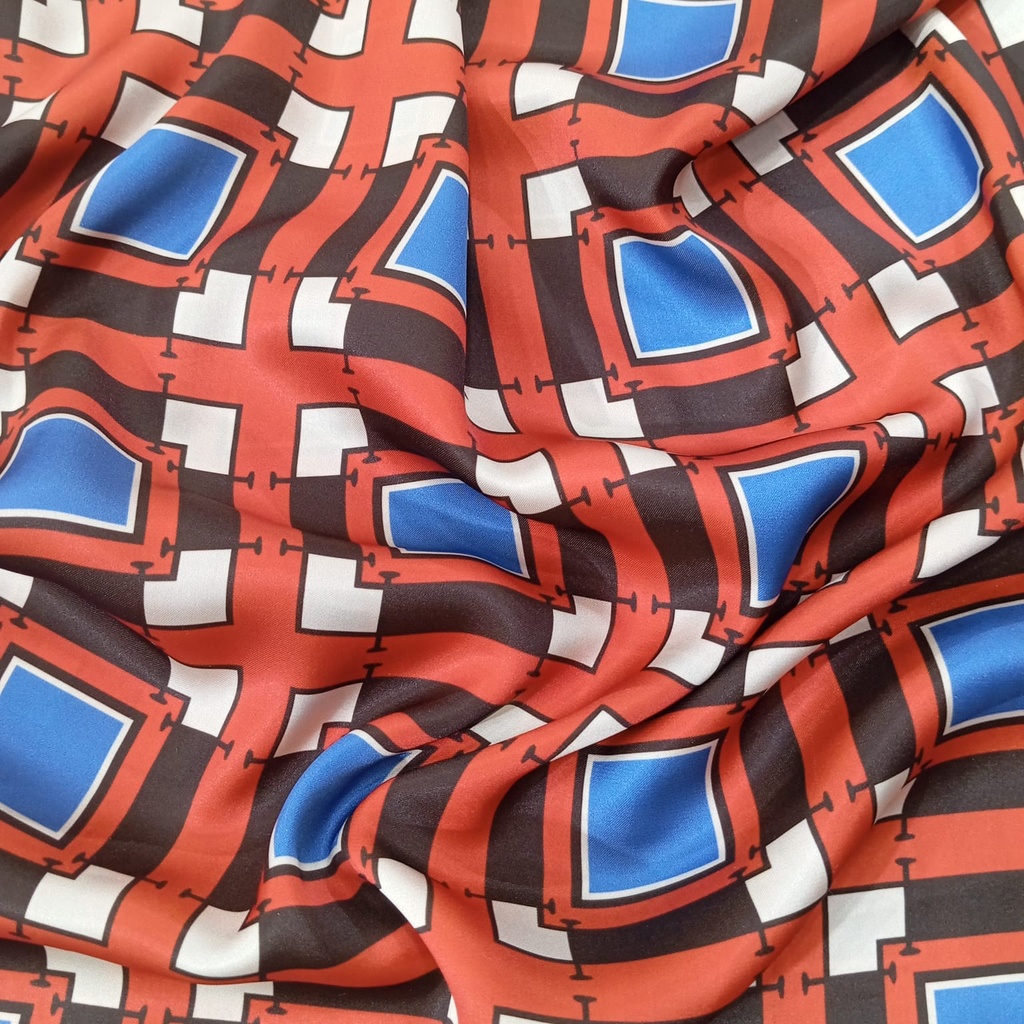 Red Box Geometrical Print On Korean Satin SS22N KSPB10