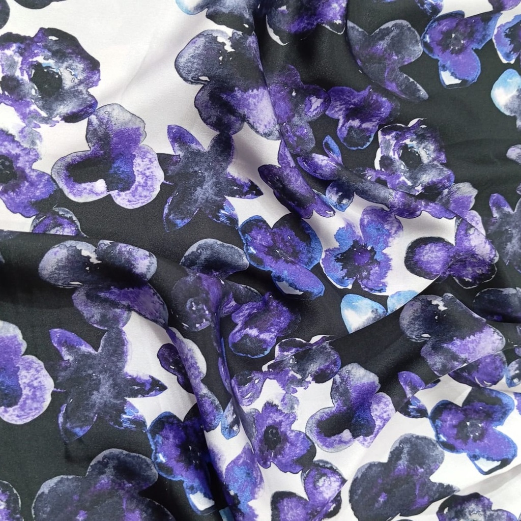 Pond Violet Leaf Print On Korean Satin SS22N KSPB33