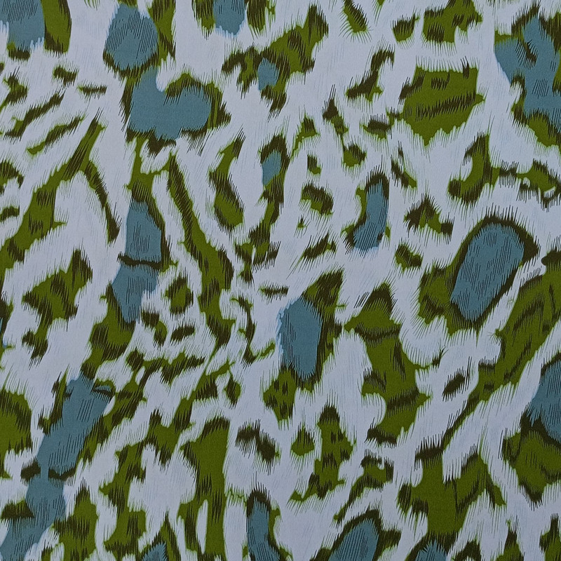 Green & White Leopard Print On Korean Satin SS2N-KSPB38