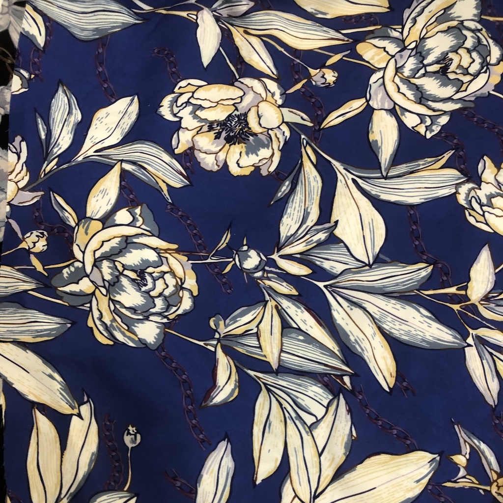 Blue Base Floral Print On Korean Satin SS22N-KSPB59
