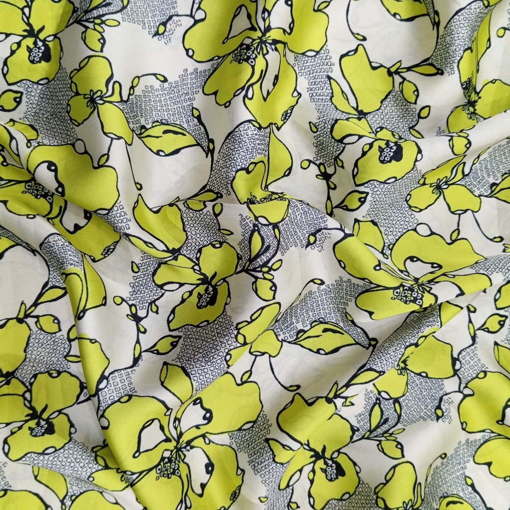 Yellow Flower Print On Korean Satin SS22N KSPB66