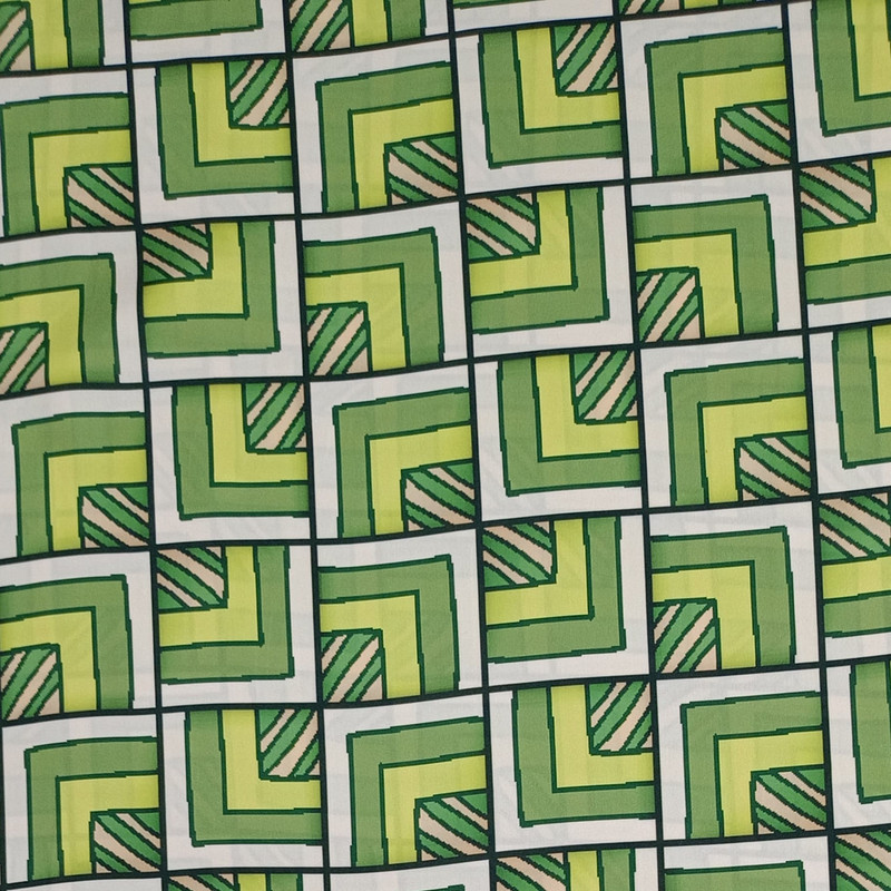 Green Geometrical Box Print On Korean Satin SS2N KSPB68