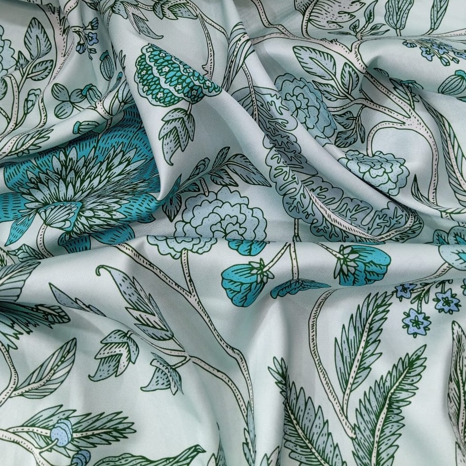 Sky Base Floral Print On Twill Satin (D#85C#2) TSPS34