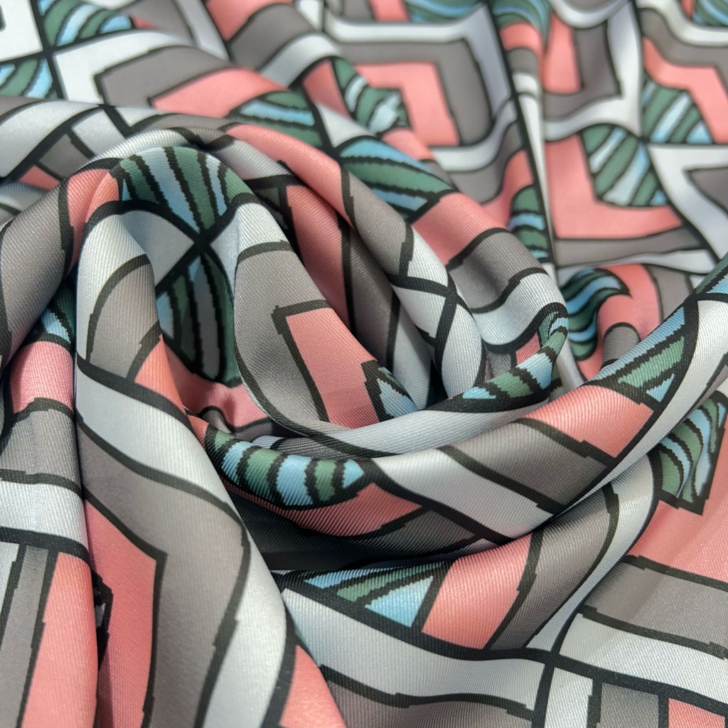 Red Geometrical Box Print On Twill Satin (D#91C#2) TSPS37