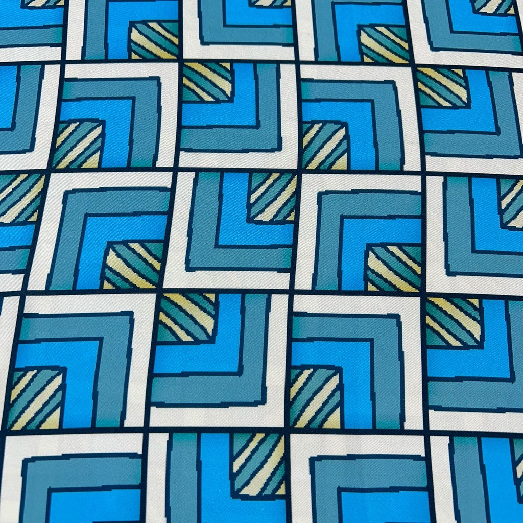 Blue Geometrical Box Print On Twill Satin (D#91C#3) TSPS38