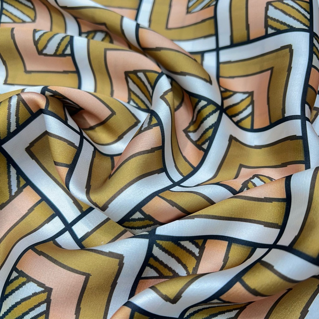 Brown Geometrical Box Print On Twill Satin (D#91C#4) TSPS39