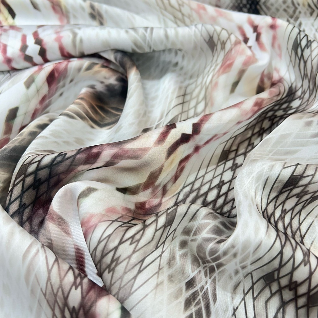 Red & White Colour Snake Skin Print On Twill Satin (PA03C#4) TSPS43