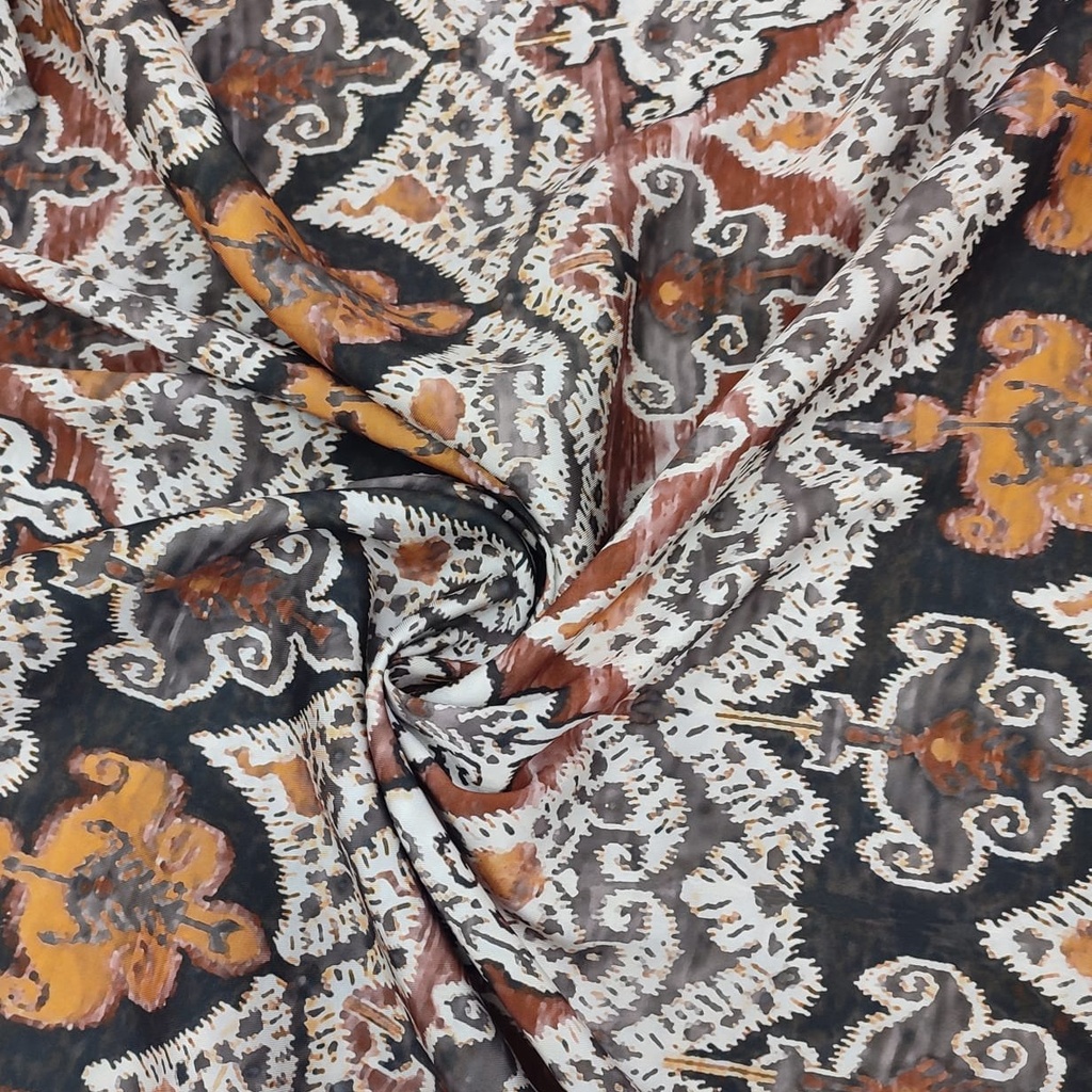 Black Bohemian Print On Twill Satin (PA07C#4) TSPS47