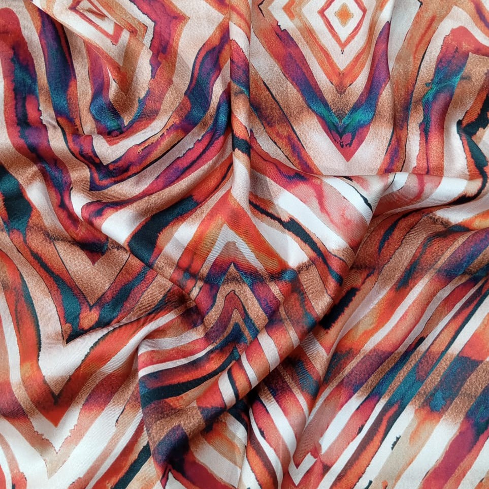 Orange Geometrical Art Print On Twill Satin (D#71C#3) TSPS59