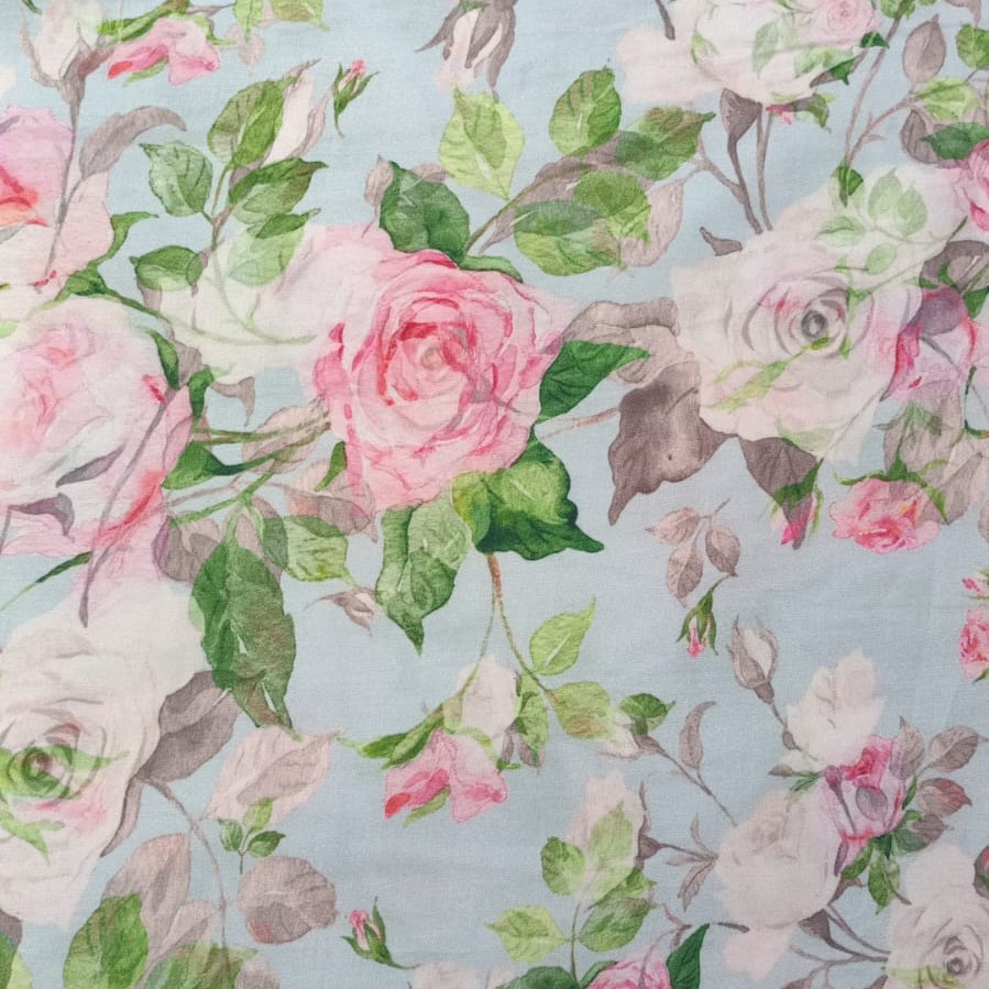 Vintage Floral Sky Blue Parsi Boski Print