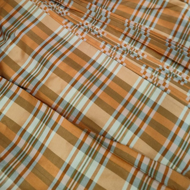 Silk Taffeta-Orange & White & Grey-Check