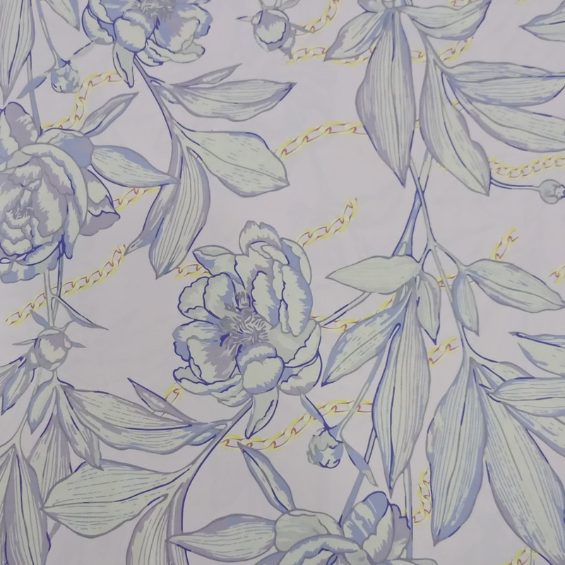 White Rose Print On Korean Satin S23-KSPB44