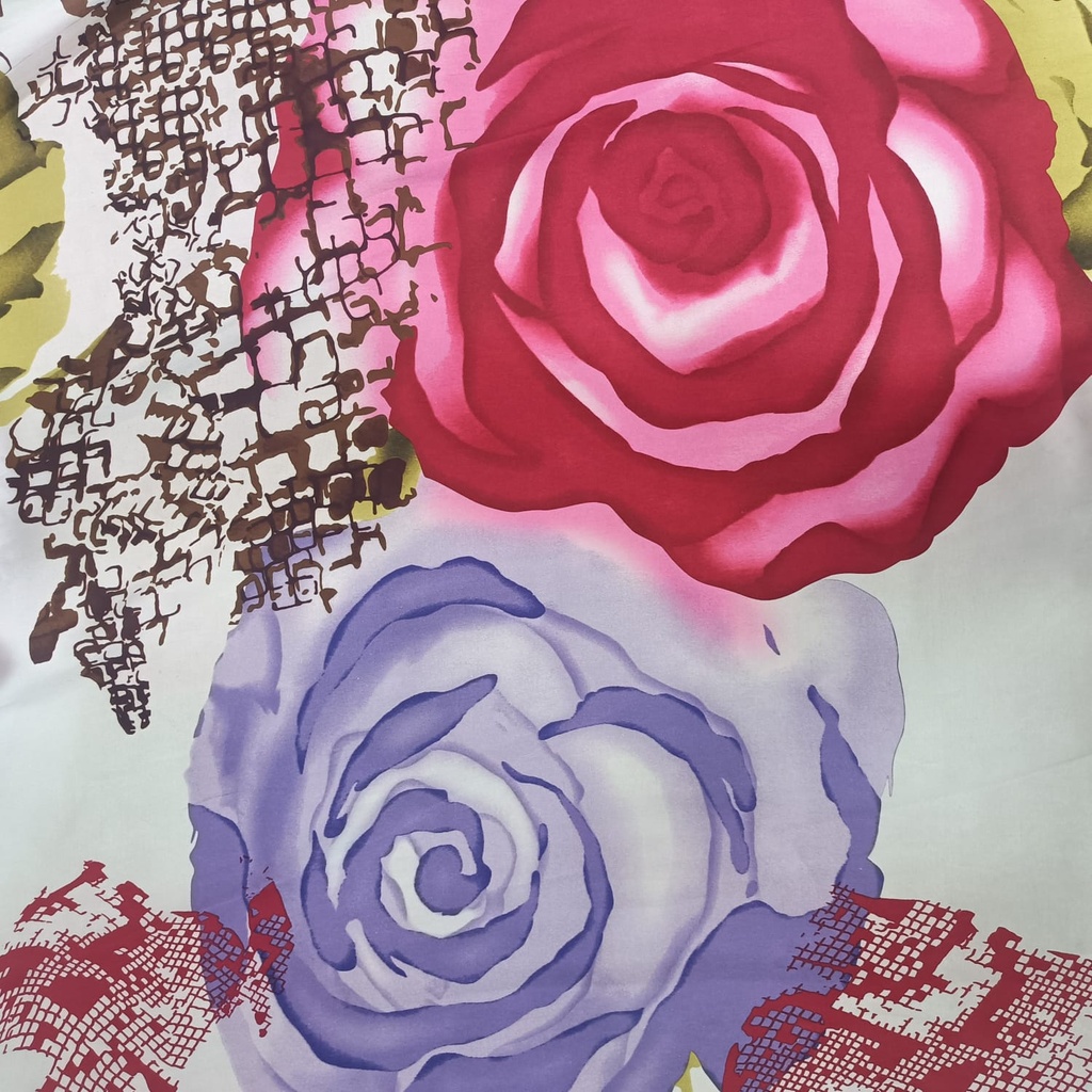 Red & Blue Rose Print On Habutai Satin S24 HSPS26