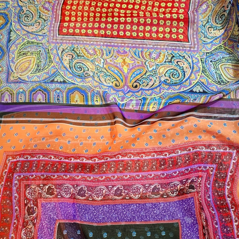 Orange Border Pannel Print On Habutai Satin S24 HSPS52