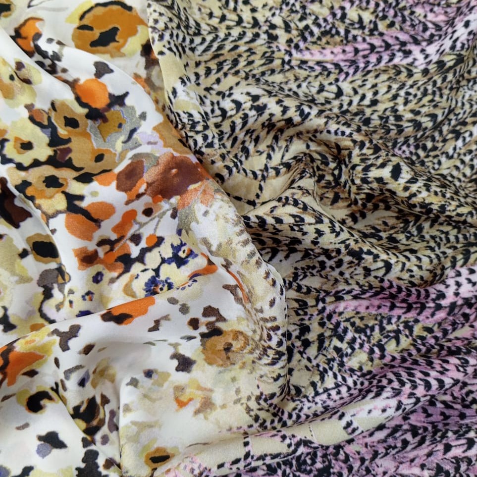 White Base Garden Print On Habutai Satin S24 HSPS74