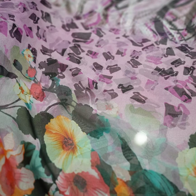 Border Floral Print On Habutai Satin S24 HSPS02